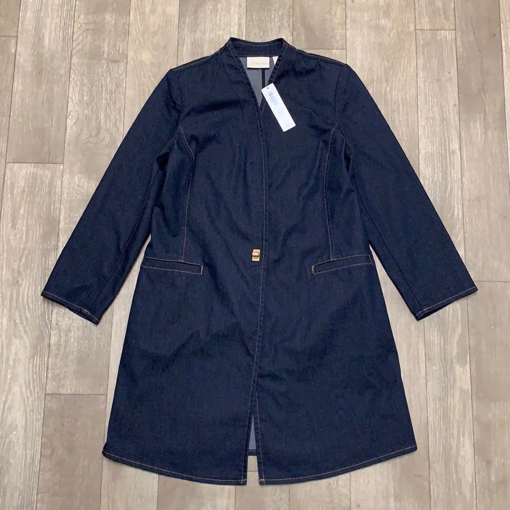 Womens Nwt Chico’s Denim Quarter Trench Jean Tunic Jacket‎